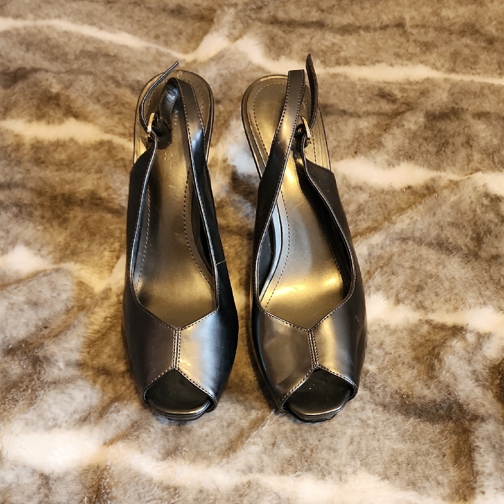 Nine West Black Peep-Toe Slingback Heels